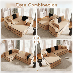 English Elm 106" Luxurious Teddy Velvet L-Shaped Sofa With Chaise – No Assembly, Ergonomic, Fluffy Comfort In Camel W714S01418