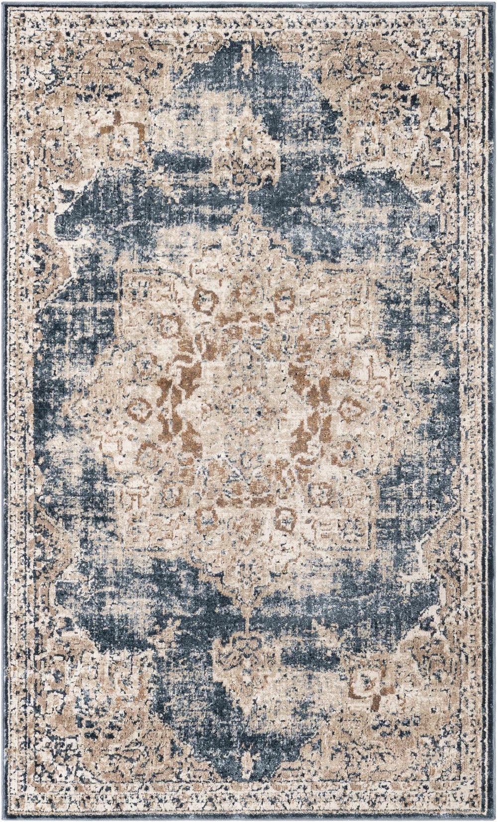 Unique Loom Dark Chateau Rug - Elegant Round Design In Deep Blue Perfect For Sophisticated Living Spaces Dark Blue  3145637-unique-loom