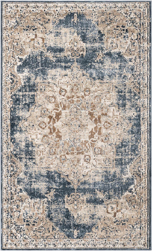 Unique Loom Dark Chateau Rug - Elegant Round Design In Deep Blue Perfect For Sophisticated Living Spaces Dark Blue  3145637-unique-loom