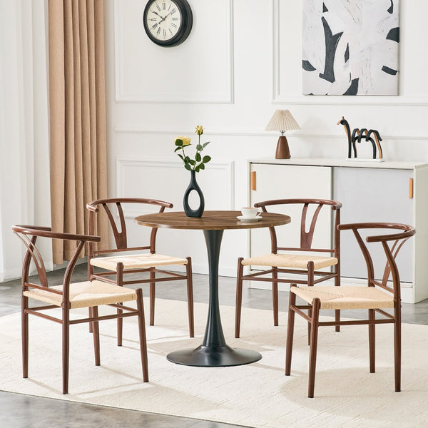 English Elm Wesborn Artisan Rope Woven Iron Dining Chair Set Medieval Y Back Industrial Style Brown W2920P430784