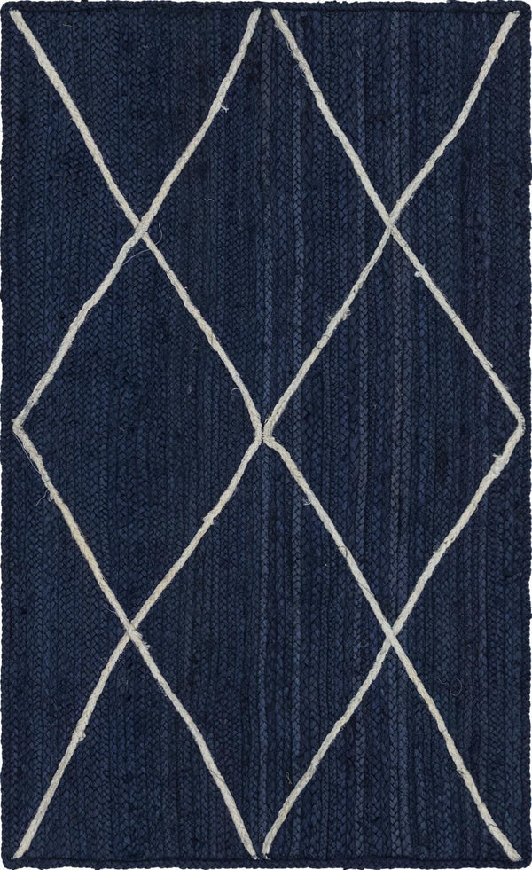 Unique Loom Ivory Braided Jute Rug - 3' 3" X 5' 1" - Natural Texture For Elegant Home Décor And Comfort Navy,Blue  3146869-unique-loom