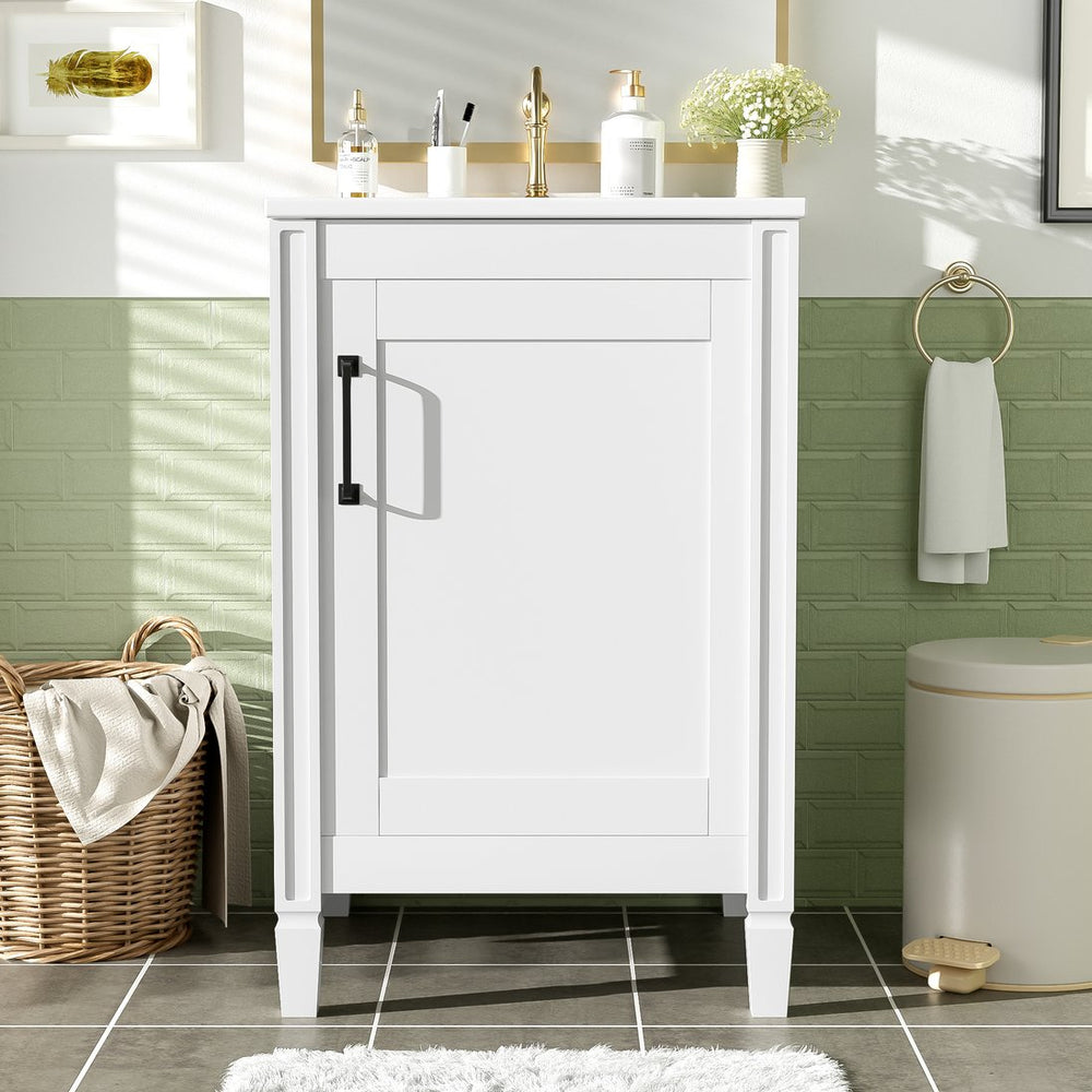English Elm 20" Modern Bathroom Vanity with Ceramic Sink, Soft-Close Door, U-Shaped Adjustable Shelf & Door Storage Rack for Small Spaces N729P299364K