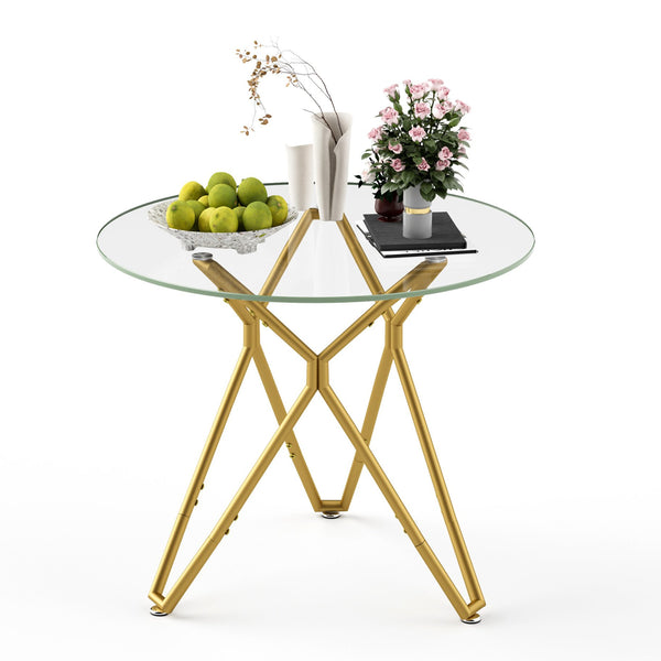 English Elm 35.4-Inch Round Tempered Glass Dining Table – Stylish Gold Finish For 1-4 People, Space-Saving Design W1162P306709
