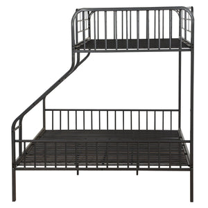 English Elm Gunmetal Twin XL/Queen Bunk Bed Solid Pine 13-Slat Support, Built-In Right Ladder, Space-Saving Rustic Finish B062S00468