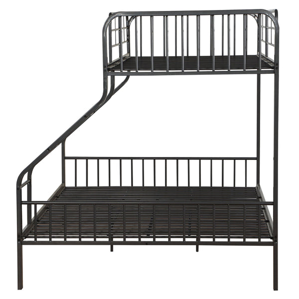 English Elm Gunmetal Twin XL/Queen Bunk Bed Solid Pine 13-Slat Support, Built-In Right Ladder, Space-Saving Rustic Finish B062S00468