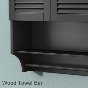 English Elm Wall-Mounted Bathroom Cabinet with Louvered Doors, Adjustable Shelves, Open Shelf & Towel Rod for Organized, Ventilated Storage Black T3771P368996