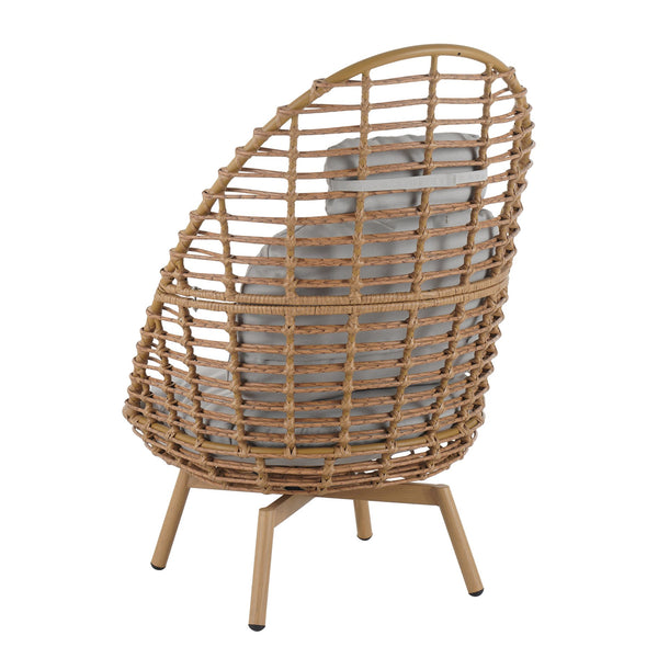 English Elm Christopher Knight Home® - Ellis Outdoor Wicker High-Back Swivel Lounge Chair with Teak Legs, 360° Pivot, Weatherproof Rattan & Cushions N775P271983B