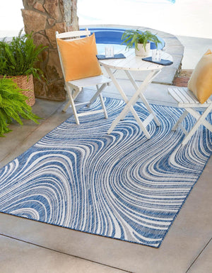 Unique Loom Charcoal Outdoor Modern Runner Rug - Stylish 2' X 6' Design For Patios And Outdoor Spaces Blue  3148715-unique-loom