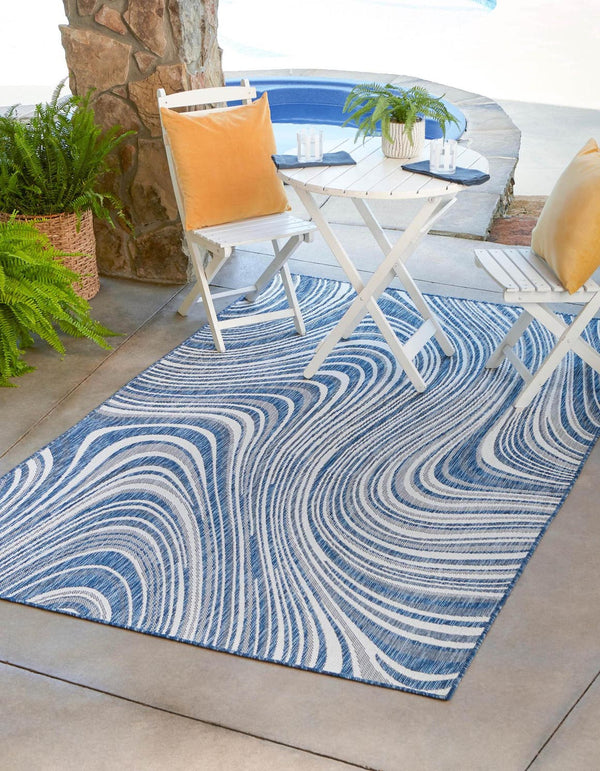 Unique Loom Charcoal Outdoor Modern Runner Rug - Stylish 2' X 6' Design For Patios And Outdoor Spaces Blue  3148715-unique-loom