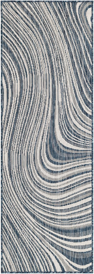 Unique Loom Charcoal Outdoor Modern Runner Rug - Stylish 2' X 6' Design For Patios And Outdoor Spaces Blue  3148717-unique-loom