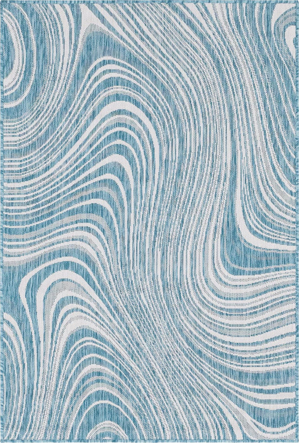 Unique Loom Charcoal Outdoor Modern Runner Rug - Stylish 2' X 6' Design For Patios And Outdoor Spaces Light Aqua  3148723-unique-loom