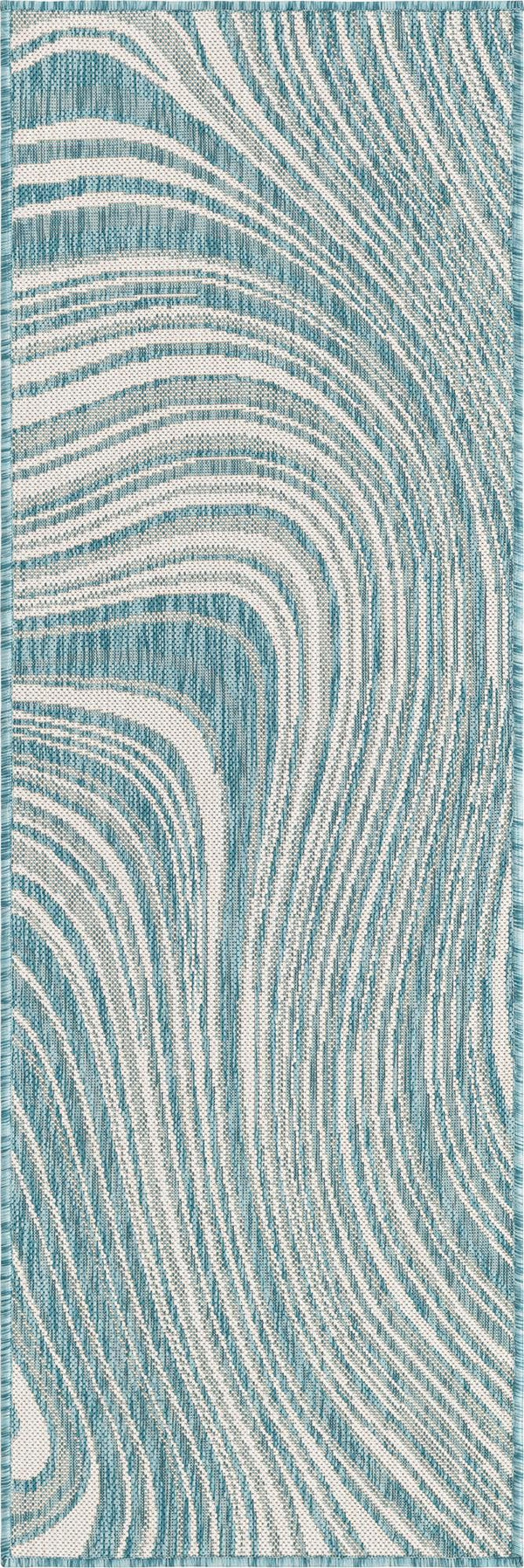 Unique Loom Charcoal Outdoor Modern Runner Rug - Stylish 2' X 6' Design For Patios And Outdoor Spaces Light Aqua  3148725-unique-loom