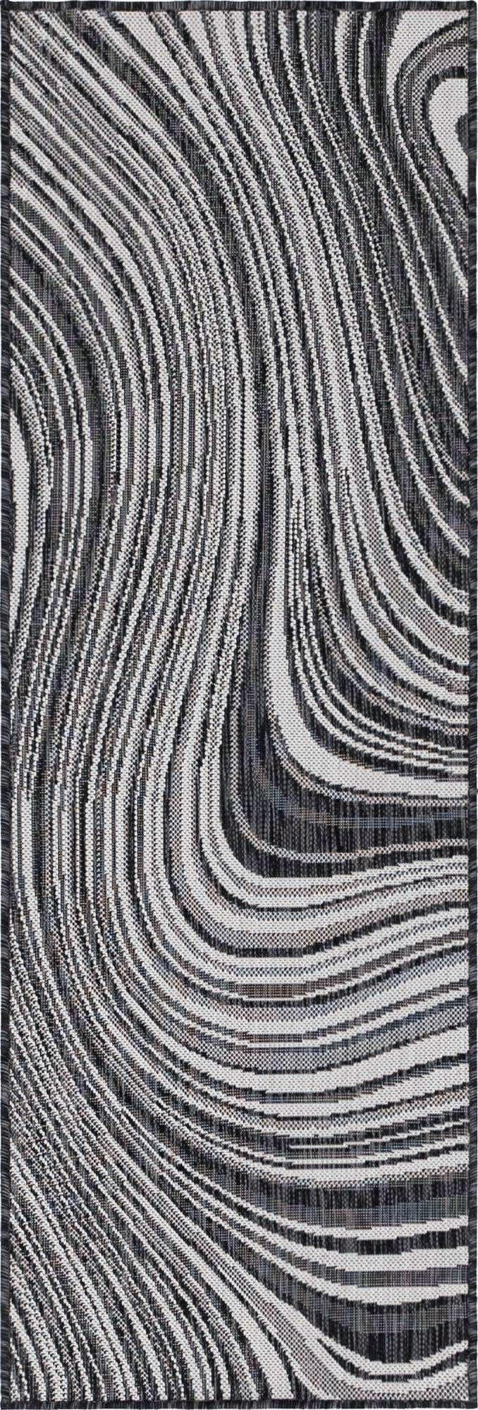 Unique Loom Charcoal Outdoor Modern Runner Rug - Stylish 2' X 6' Design For Patios And Outdoor Spaces Blue  3148717-unique-loom