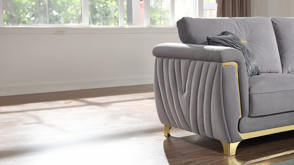 English Elm Leena Contemporary 3Pc Living Room Set With Plush Gray Upholstery & Gold Accents For Modern Elegance B009S01439