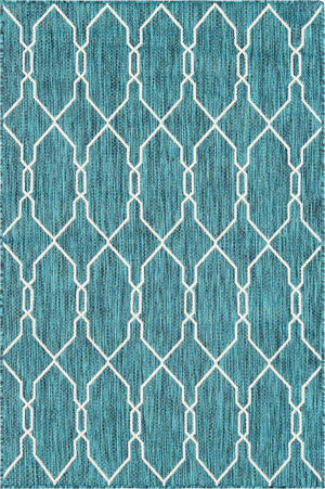 Unique Loom Rust Red Outdoor Trellis Rug - 4' X 6' Weather-resistant Design For Stylish Patios And Porches Teal  3148803-unique-loom