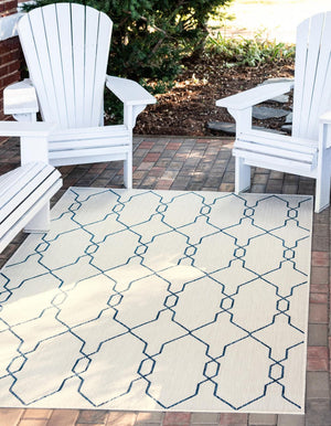 Unique Loom Rust Red Outdoor Trellis Rug - 4' X 6' Weather-resistant Design For Stylish Patios And Porches Ivory  3148819-unique-loom