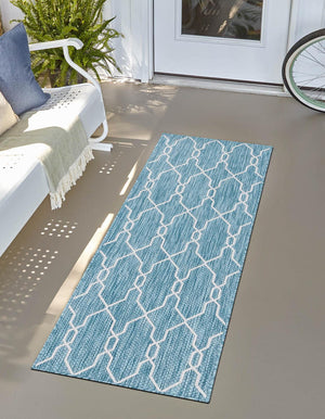 Unique Loom Rust Red Outdoor Trellis Rug - 4' X 6' Weather-resistant Design For Stylish Patios And Porches Light Aqua  3148829-unique-loom
