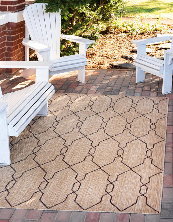Unique Loom Rust Red Outdoor Trellis Rug - 4' X 6' Weather-resistant Design For Stylish Patios And Porches Natural  3148851-unique-loom