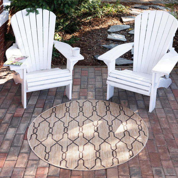 Unique Loom Rust Red Outdoor Trellis Rug - 4' X 6' Weather-resistant Design For Stylish Patios And Porches Natural  3148852-unique-loom