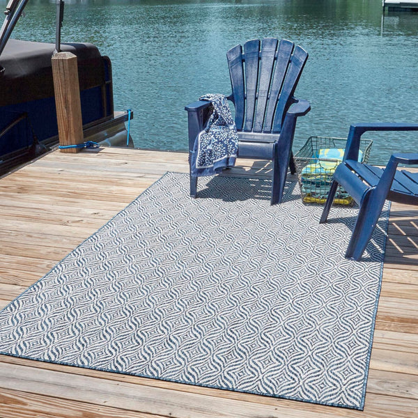 Unique Loom Rust Red Outdoor Trellis Rug - 4' X 6' Weather-resistant Design For Stylish Patios And Porches Blue  3148859-unique-loom