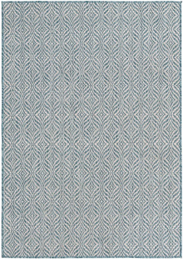 Unique Loom Rust Red Outdoor Trellis Rug - 4' X 6' Weather-resistant Design For Stylish Patios And Porches Aqua  3148875-unique-loom