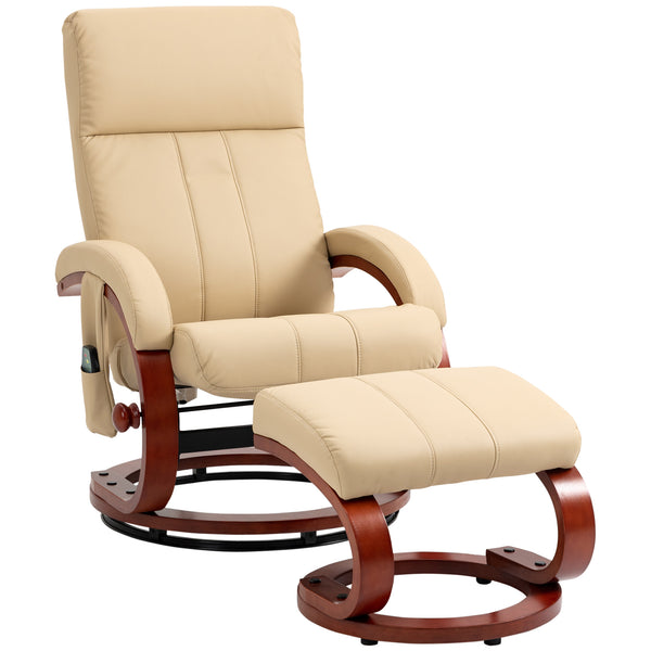 English Elm HOMCOM PU Leather Recliner with Ottoman — Swivel High Back Armchair, 135° Adjustable, Plush Padding Beige W2225P217436