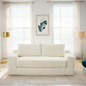 English Elm Loveseat Convertible Sofa Bed with Memory Foam & Steel Frame, No Assembly, Corduroy Comfort Beige W3561P324171