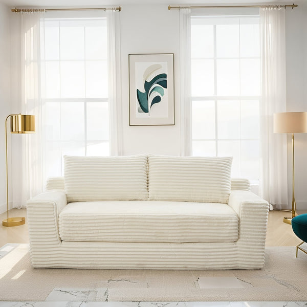English Elm Loveseat Convertible Sofa Bed with Memory Foam & Steel Frame, No Assembly, Corduroy Comfort Beige W3561P324171