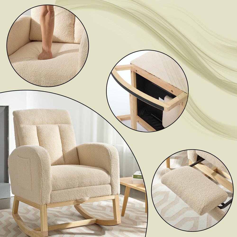 English Elm Modern Accent Rocking Chair With Adjustable Footrest, High Backrest, And Cozy Side Pocket For Relaxation W2725P254698