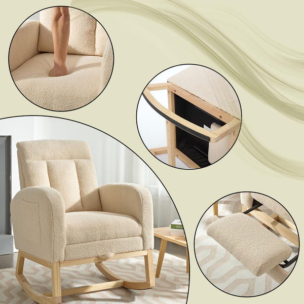 English Elm Modern Accent Rocking Chair With Adjustable Footrest, High Backrest, And Cozy Side Pocket For Relaxation W2725P254698