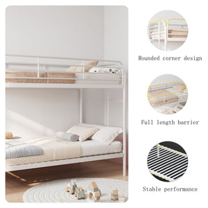 English Elm Metal Twin Over Twin Bunk Bed - Heavy Duty Metal Frame with Dual Ladders, Full-Length Safety Rails, Low-Profile Space-Saving Design White W3752P378565