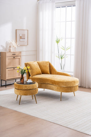 English Elm 58'' Chenille Chaise Lounge with Footstool Pocket Spring Comfort for Bedroom Living Room Yellow W2363S00091
