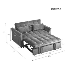 English Elm 3 Velvet Convertible Sleeper Sofa Bed with Pull-Out, Adjustable Back, Side Pockets & Pillows — Dark Gray W2121P289395