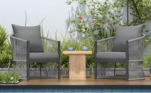 English Elm Christopher Knight Home® - [Set Of 2] Modern Gray Lounge Chairs With Curved Aluminum Frame & Cushions For Stylish Comfort Outdoors N767P237033G_2
