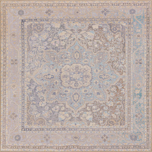 Unique Loom Timeless Jude Machine Made Medallion Rug Cream, Ivory/Violet/Light Brown 7' 6" x 7' 7"