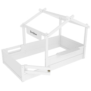 English Elm Twin Low Loft Bed Solid Pine Frame with Built-in Led Lighting and Storage Shelves Light White W1580P396330