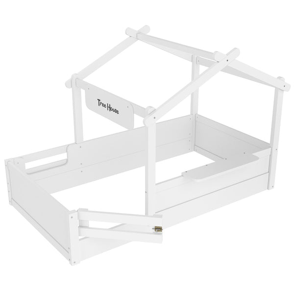 English Elm Twin Low Loft Bed Solid Pine Frame with Built-in Led Lighting and Storage Shelves Light White W1580P396330