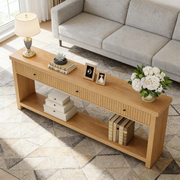 English Elm Coffee Console Table Industrial Metal Frame Vintage Wood Grain 2 Tier Entryway Sofa T3971P447512