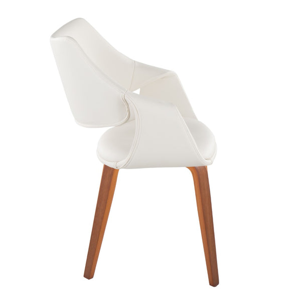 English Elm Chair Set of Two with White Faux Leather Seating and Warm Walnut Bentwood Legs B202S02070