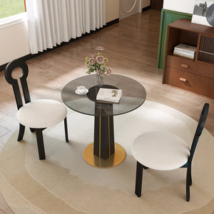 English Elm Modern Round Negotiation Table - 85Cm Tempered Glass Top With Black Legs & Gold Base For Elegance W1535S00592
