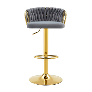 English Elm Set of 2 Velvet Swivel Barstools with Braided Rope Back and Adjustable Pedestal Base Gold,Gray W3875P383914