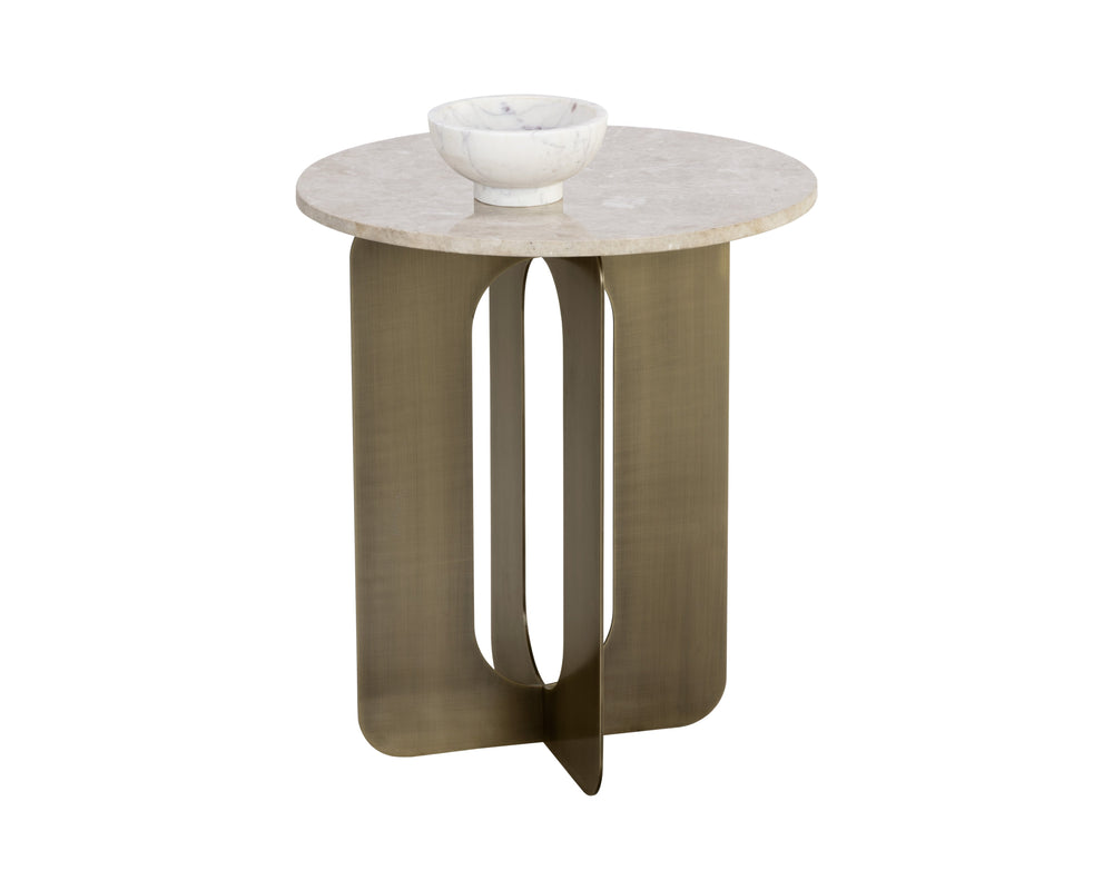 Sunpan Orlo End Table - Elegant Grey Marble Top with Antique Brass Base, Handcrafted for Unique Style