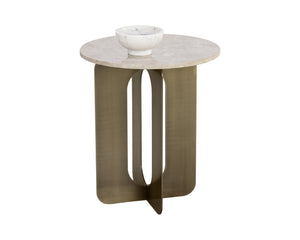 Sunpan Orlo End Table - Elegant Grey Marble Top with Antique Brass Base, Handcrafted for Unique Style