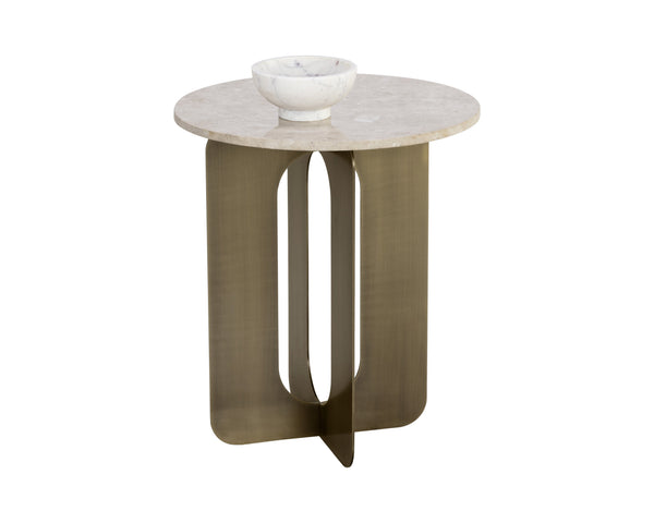 Sunpan Orlo End Table - Elegant Grey Marble Top with Antique Brass Base, Handcrafted for Unique Style