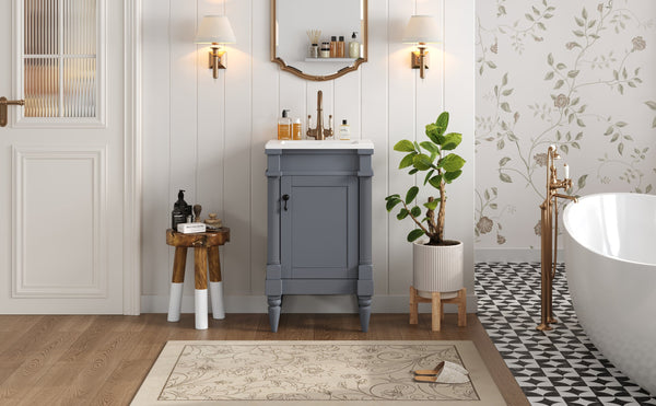 English Elm 18-Inch Modern Bathroom Vanity with Sink Compact Retro Design Durable MDF & Solid Wood Legs Storage-Friendly Gray N710P257401E