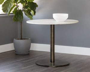 Sunpan Enco Bistro Table - Elegant Art Deco Design with Solid Carrara Marble Top and Antique Gold Base Round - 35W x 35D x 30H