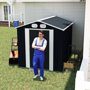 English Elm Campcraft 8x6 Outdoor Metal Storage Shed with Lockable Doors and Ventilation for Backyard Dark Gray W1598S00044