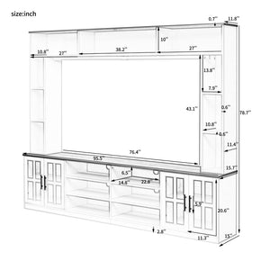 English Elm 95.5" Modern Farmhouse Wall Unit Mdf Bookshelf with Tempered Glass Cabinet Doors Black SJ000161AAB