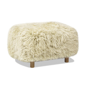 English Elm Jennifer Taylor Home - Enchante Taupe New Zealand Sheepskin Rectangular Ottoman with Oak Legs, High-Density Comfort Accent B2719P238448