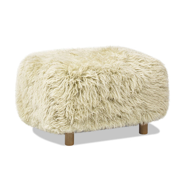 English Elm Jennifer Taylor Home - Enchante Taupe New Zealand Sheepskin Rectangular Ottoman with Oak Legs, High-Density Comfort Accent B2719P238448